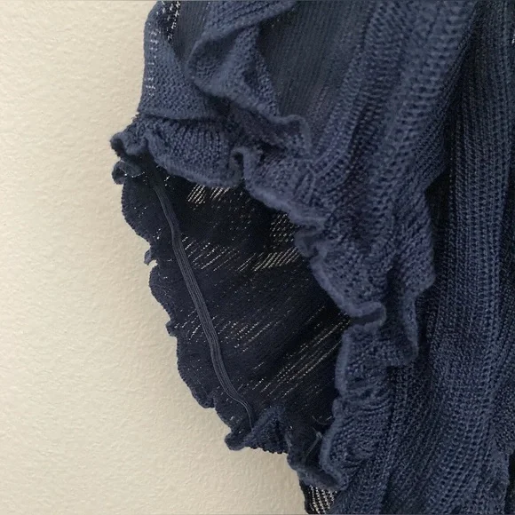 Objects D'Art Womens Sz XL Navy Blue Semi-Sheer Vertical Ruffled Top - Picture 8 of 9